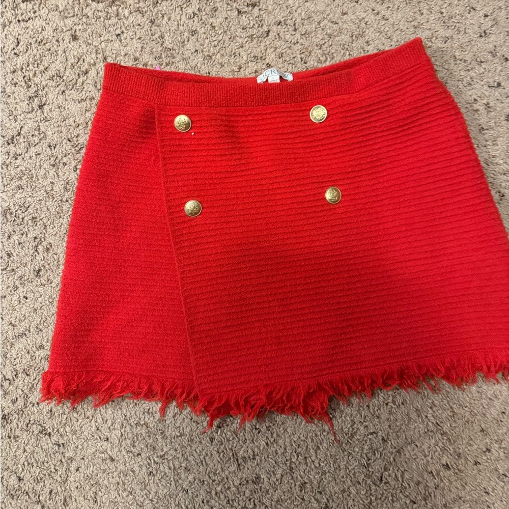 J Crew Red Stretch Skirt with Gold Buttons